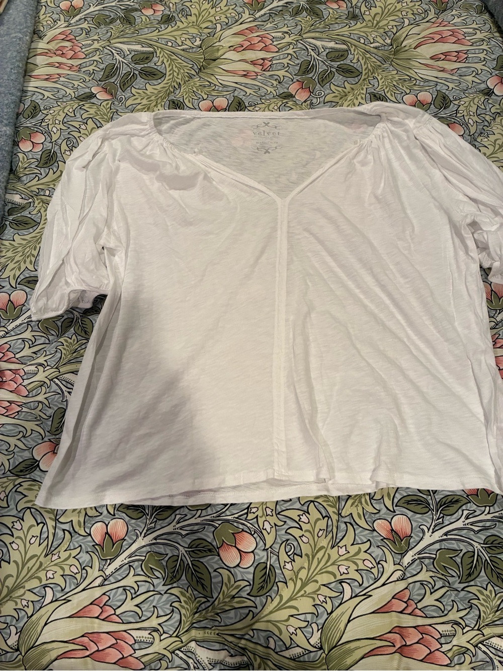 Velvet White V-Neck Short Sleeve Top